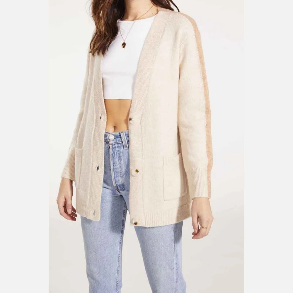 BB Dakota Colorblock Womens M Study Date Cardigan in Lt Camel NWT - Picture 2 of 10